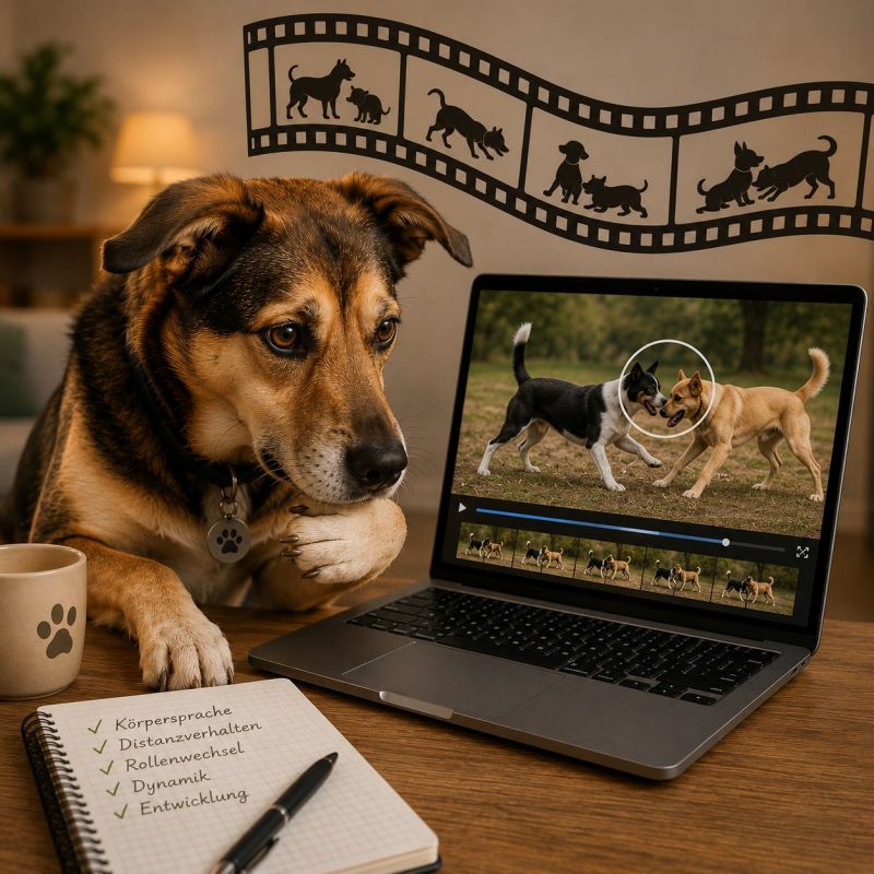 Videoanalyse einer Hundeaufnahme am Bildschirm