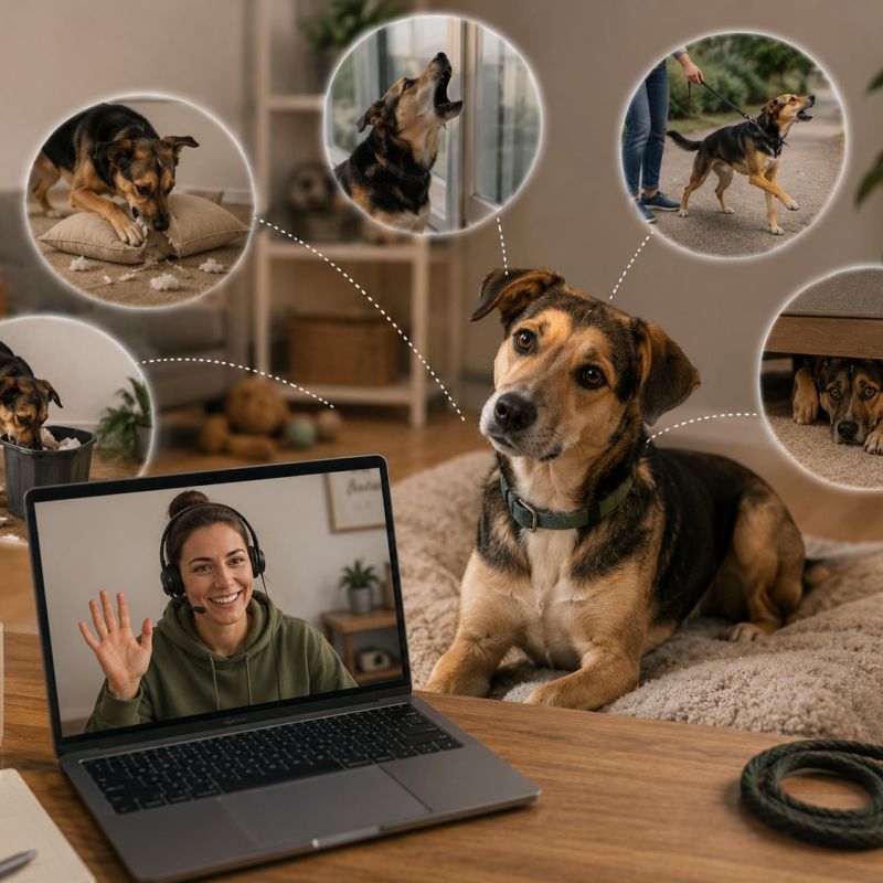 Hundetrainerin im Videoanruf auf einem Bildschirm